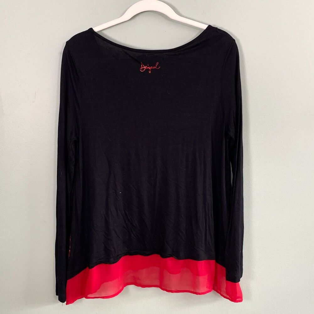 Desigual Whimsigoth Top Blouse Tattoo Boho Flowy Womens Large Black Red Fairy - Picture 2 of 13